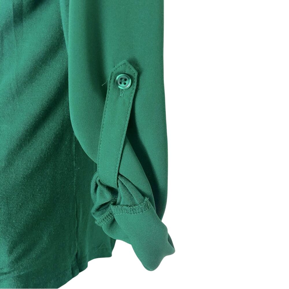 INC International Concepts Mixed Media Kelly Green Button Front Blouse - Picture 15 of 16